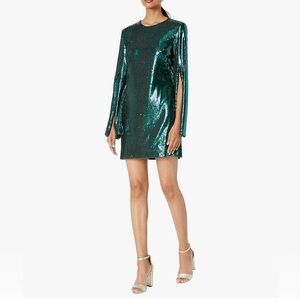 NWOT XL Dress the Population Liza Longsleeve Cape Sleeve Short Sequin Dress